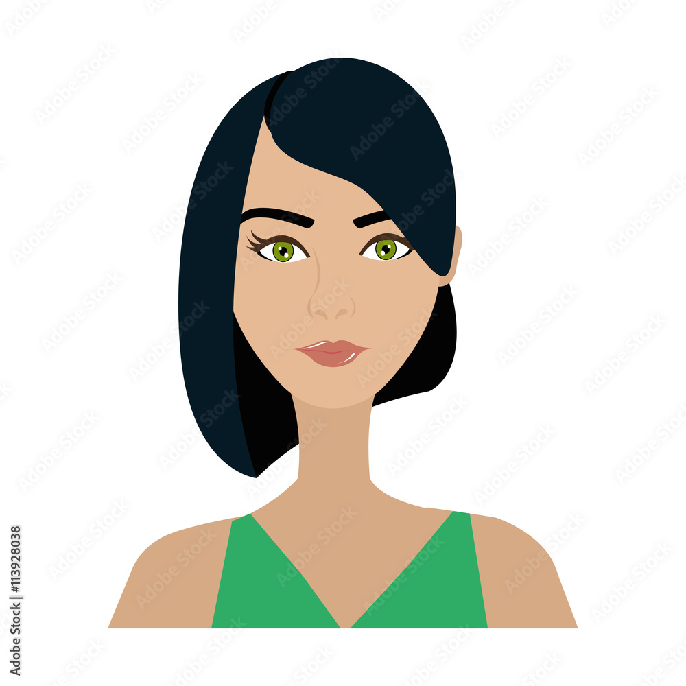 Cartoon avatar woman with colorful hair over isolated background front view,vector illustration Cartoon avatar woman with colorful hair over isolated background front view,vector illustration