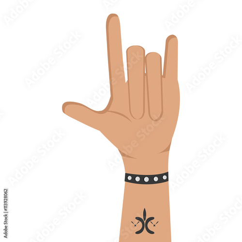 cartoon human hand with rock finger sign and tattoo over isolated background,vector illustration