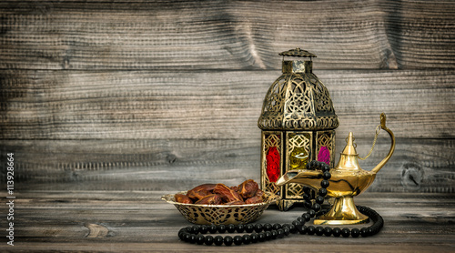 Arabic lantern islamic rosary beads decoration vintage toned