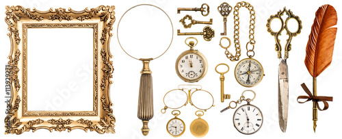 Collection golden vintage accessories antique objects picture fr photo