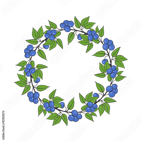 Round wreath  with blackthorn  berry. Round frame.