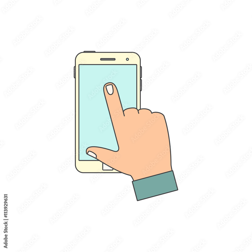 Hand touching blank screen. Hand touching blank screen.