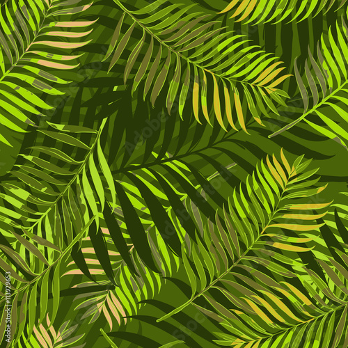 Vector seamless pattern with palm leaves. Design for fashion textile summer p...