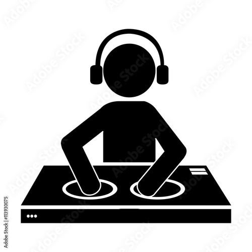 dj avatar icon playing black turntable over isolated background,vector illustration