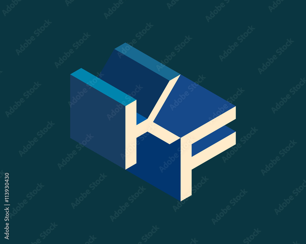 KF isometric 3D letter logo. three-dimensional stock vector alphabet font typography design. KF isometric 3D letter logo. three-dimensional stock vector alphabet font typography design.