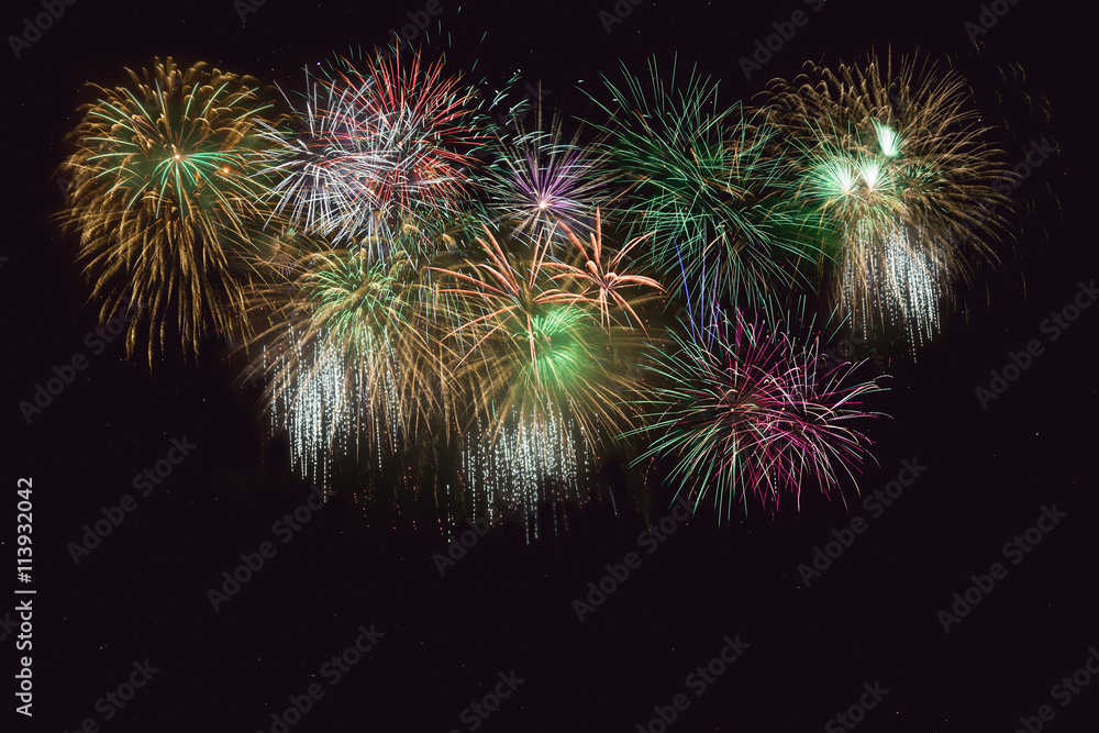 Beautiful celebration golden, green sparkling fireworks Beautiful celebration golden, green sparkling fireworks
