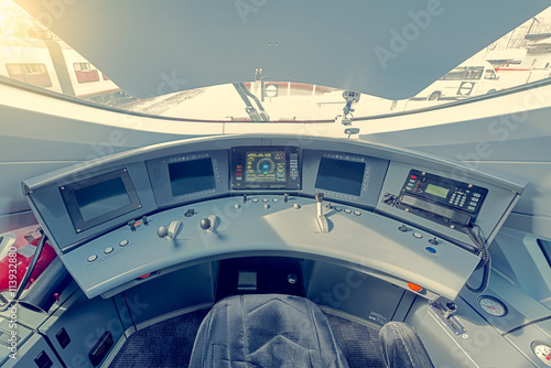 Interior of the highspeed train cockpit.