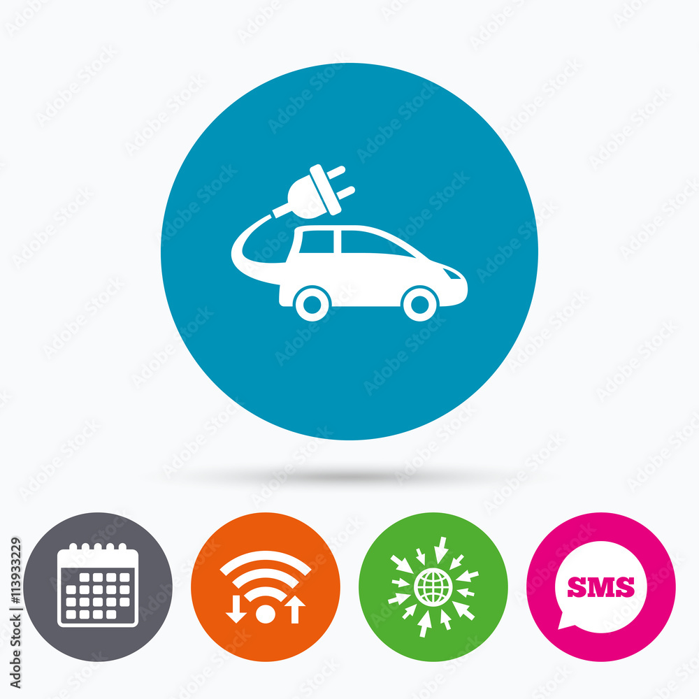 Fototapeta premium Electric car sign icon. Hatchback symbol.
