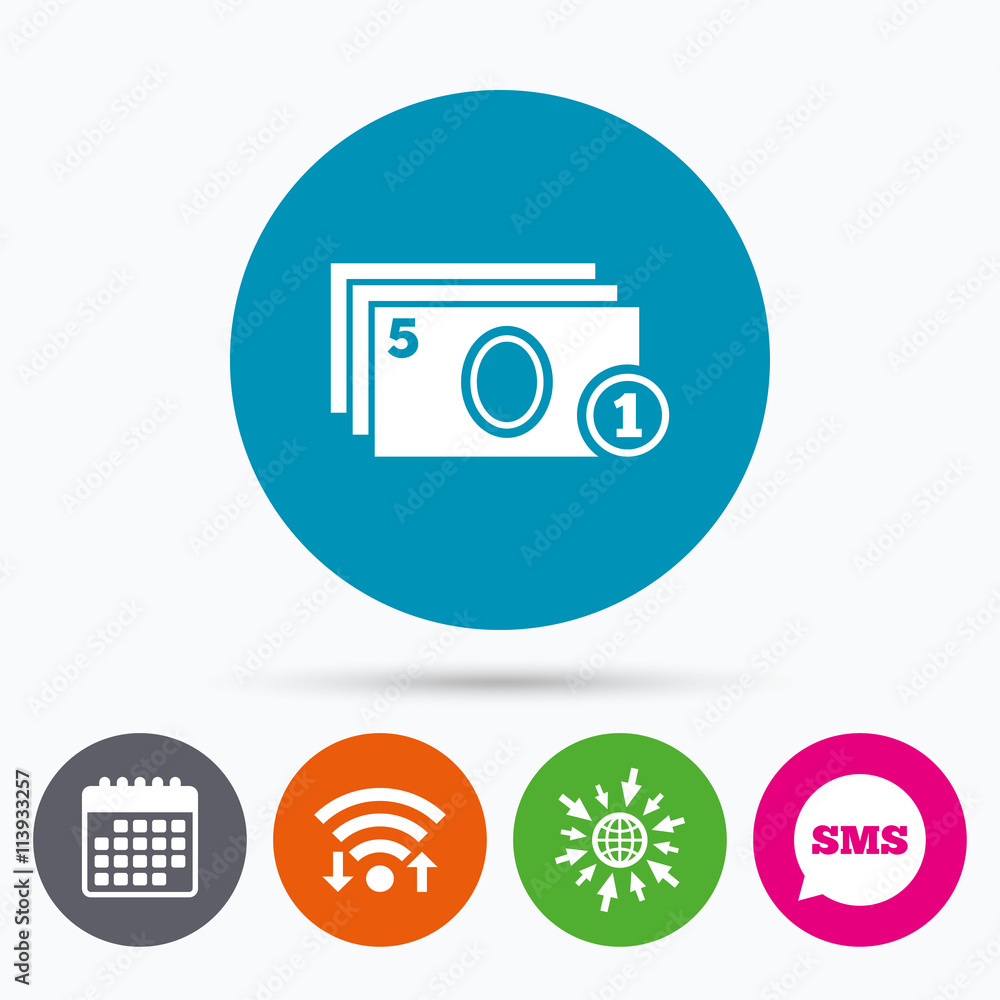 Cash and coin sign icon. Paper money symbol. Cash and coin sign icon. Paper money symbol.
