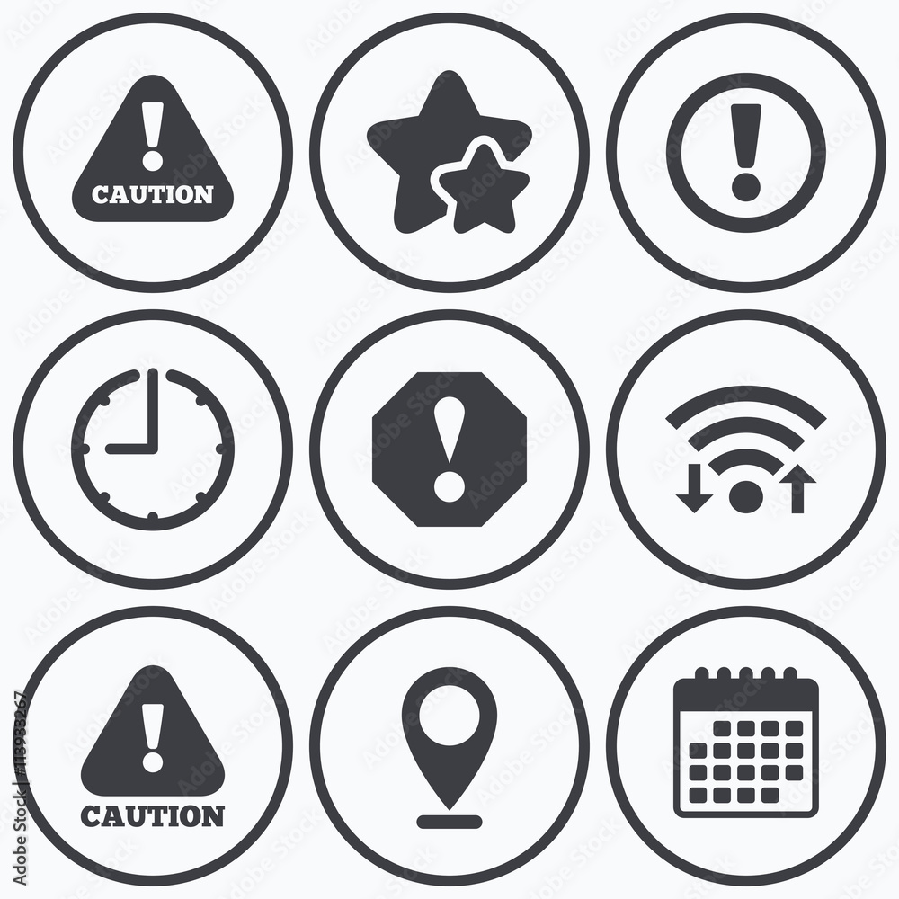 Attention caution signs. Hazard warning icons. Attention caution signs. Hazard warning icons.