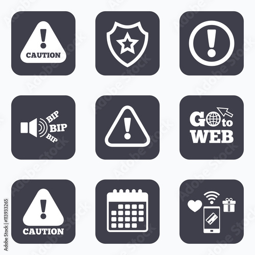 Attention caution signs. Hazard warning icons.