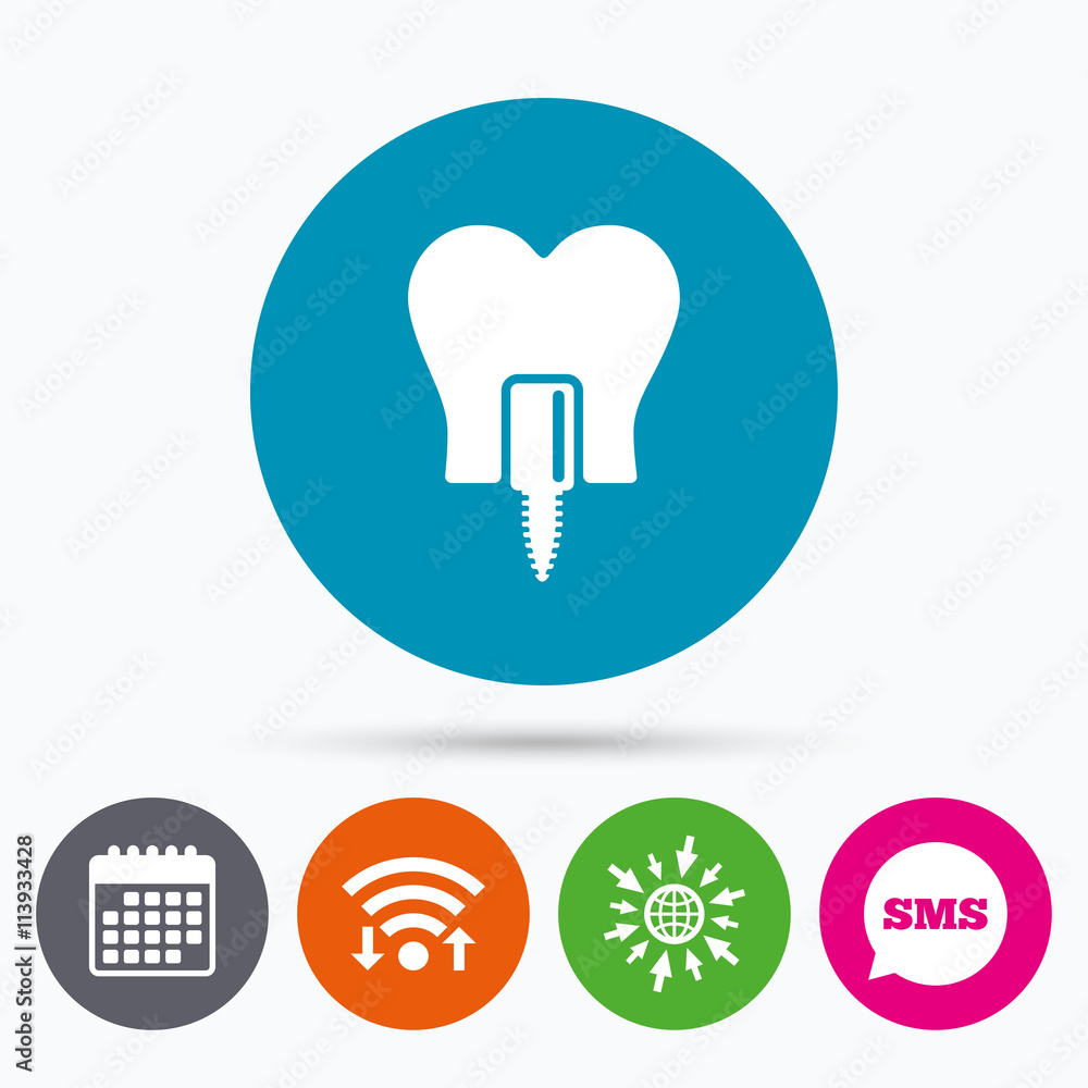 Tooth implant sign icon. Dental care symbol Tooth implant sign icon. Dental care symbol