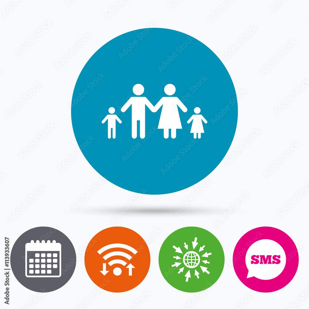 Complete family with two children sign icon. Complete family with two children sign icon.