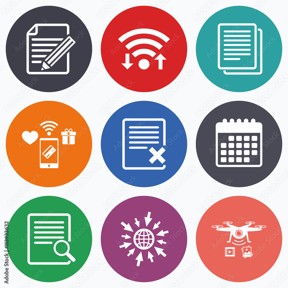 Document icons. Search, delete and edit file. Document icons. Search, delete and edit file.