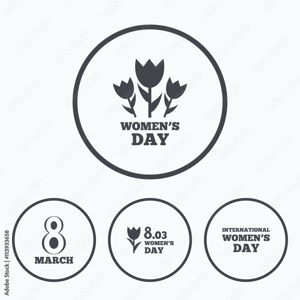 8 March Women's Day icons. Bouquet of flowers.
