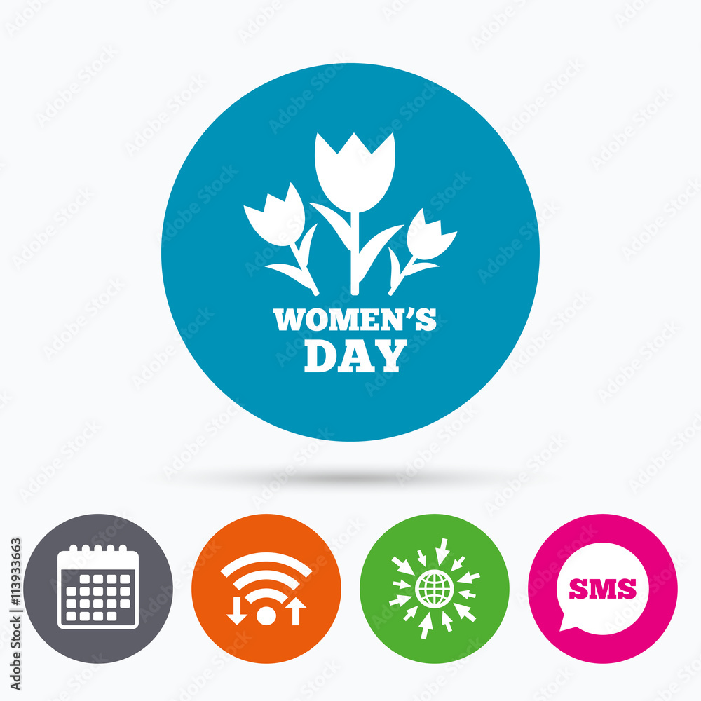 8 March Women's Day sign icon. Flowers symbol. 8 March Women's Day sign icon. Flowers symbol.