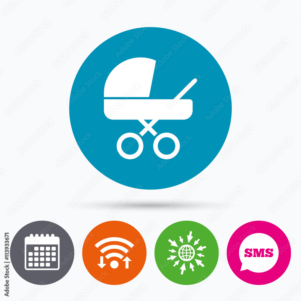 Baby pram stroller sign icon. Baby buggy symbol. Baby pram stroller sign icon. Baby buggy symbol.