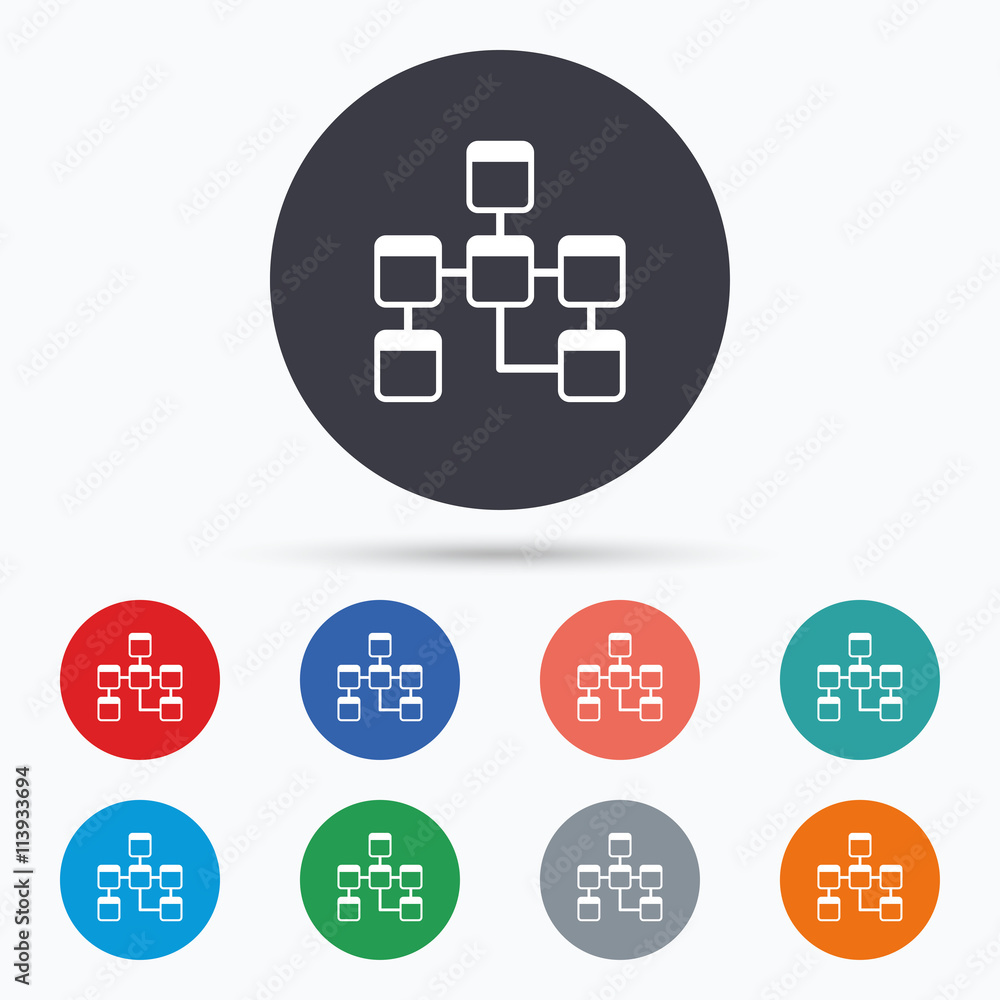Database sign icon. Relational database schema. Database sign icon. Relational database schema.