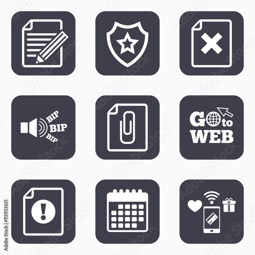 File attention icons. Exclamation signs.