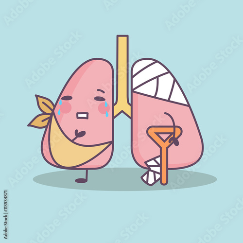 cartoon injured lung with crutch