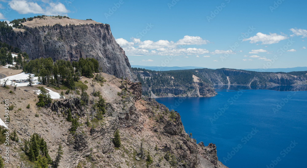 Rock formation overlooking Crater Lake in the Oregon Cascade range