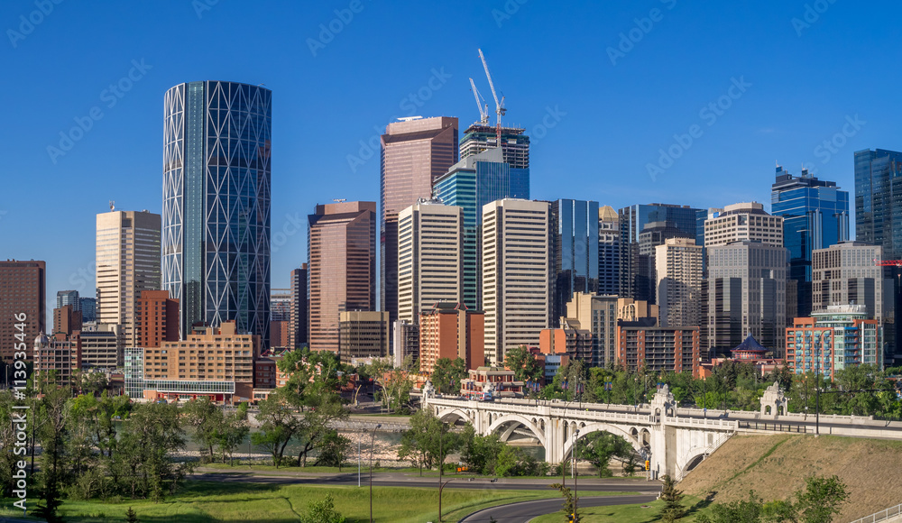 Calgary's skyline on a beautiful spring day. Calgary is the corporate centre of the oil industry in Canada. Calgary's skyline on a beautiful spring day. Calgary is the corporate centre of the oil industry in Canada.