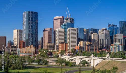 Calgary's skyline on a beautiful spring day. Calgary is the corporate centre of the oil industry in Canada.