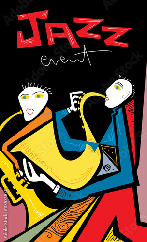 Abstract Jazz Band Art, Sax and Trumpet Players (vector Art)