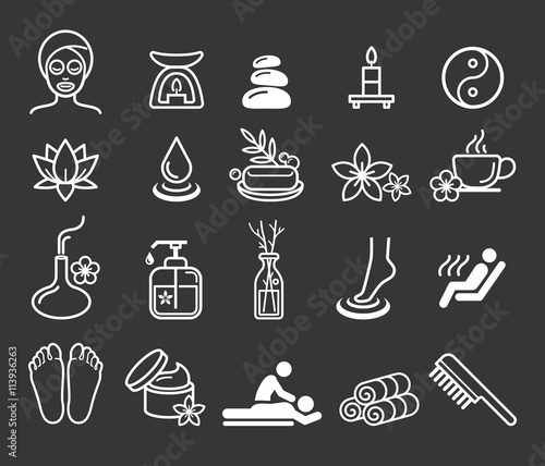 Spa massage therapy cosmetics icons. Vector Illustration.