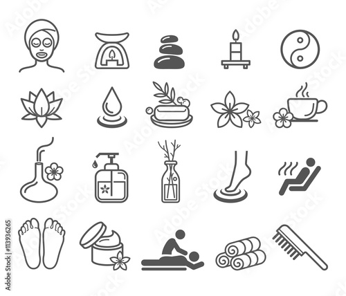 Spa massage therapy cosmetics icons. Vector Illustration.