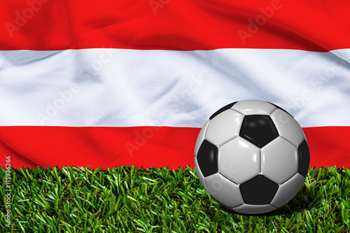 Soccer Ball on Grass with Austria Flag Background  3D Rendering