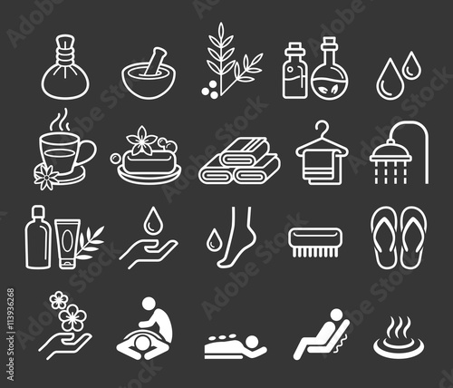 Spa massage therapy cosmetics icons. Vector Illustration.