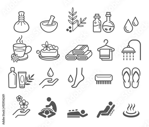 Spa massage therapy cosmetics icons. Vector Illustration.