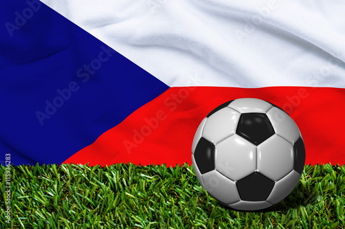 Soccer Ball on Grass with Czech Republic Flag Background  3D Ren