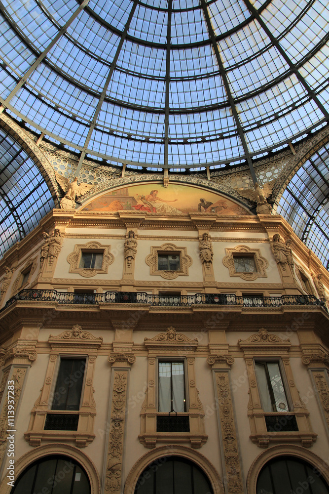 Interior of Galleria of Vittorio Emmanuel in Milan, Italy