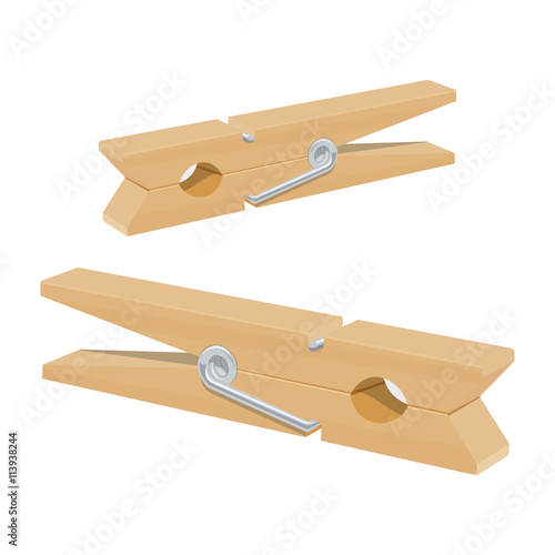 Two wooden cloth pegs vector illustration isolated on white background