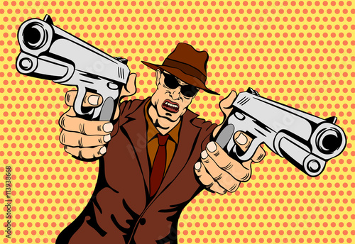 Mafioso with Gun. Pop Art Mafia Boss