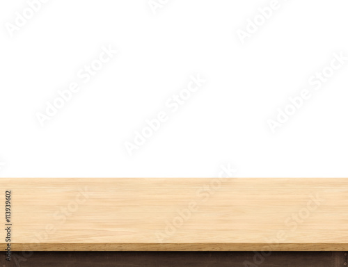 Empty light wood table top isolate on white background, Leave sp