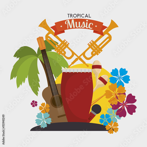 Tropical music instruments isolated icon design