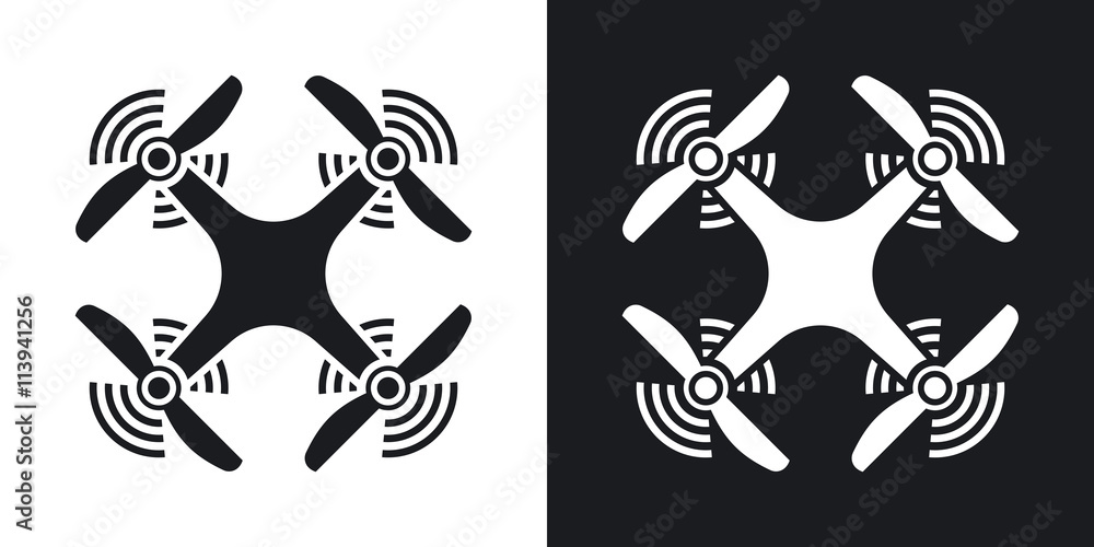 Quadcopter icon, vector. Two-tone version on black and white background Quadcopter icon, vector. Two-tone version on black and white background