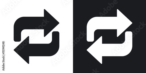 Repeat icon, vector. Two-tone version on black and white background