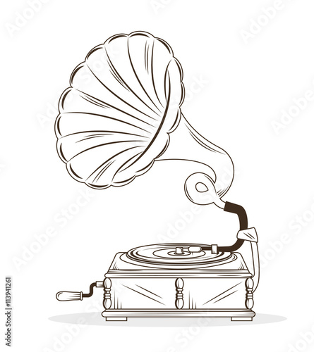 old gramophone drawing  isolated icon design, vector illustration  graphic 