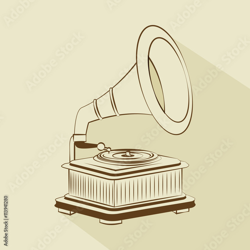 old gramophone drawing   isolated icon design, vector illustration  graphic 