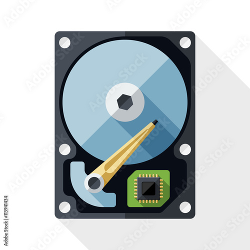 Vector HDD icon. Hard Disk Drive simple icon in flat style with long shadow on white background