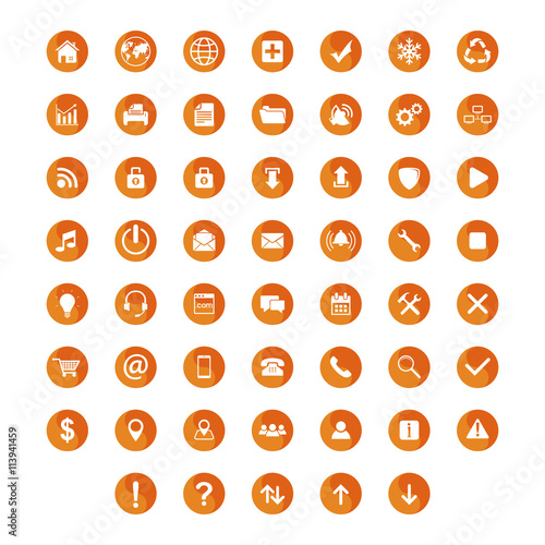 set flat icon circle orange