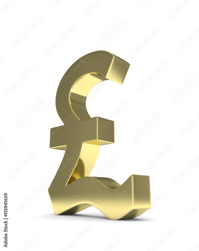 Isolated golden pound sign on white background. British currency. Concept of investment, european market, savings. Power, luxury and wealth. Great Britain, Nothern Ireland. 3D rendering. Isolated golden pound sign on white background. British currency. Concept of investment, european market, savings. Power, luxury and wealth. Great Britain, Nothern Ireland. 3D rendering.
