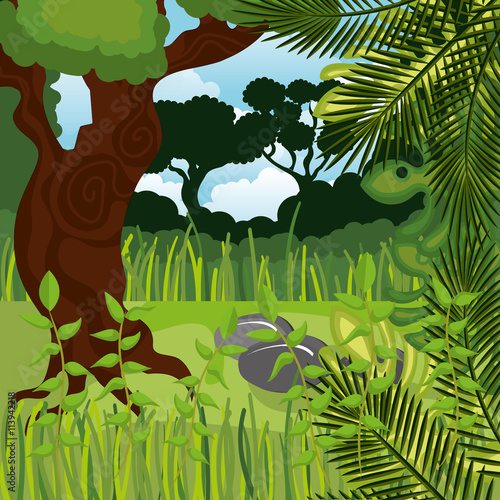 jungle landscape background isolated icon design  vector illustration  graphic 