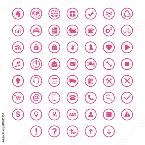 set icon flat with ring circle pink