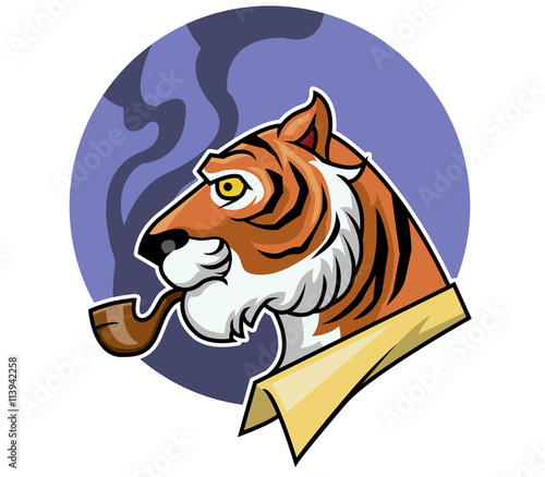 Vector illustration of tiger and smoking pipe