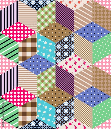 Seamless patchwork pattern. Ornamental background. Vector illustration